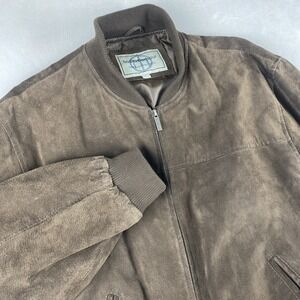 Vintage Boston Harbour Chocolate Brown Suede Leather Bomber Jacket Men's L 2000s